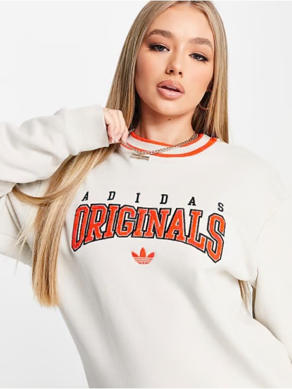 adidas Retro Inspired Cream Sweatshirt with Orange 'Originals' Logo